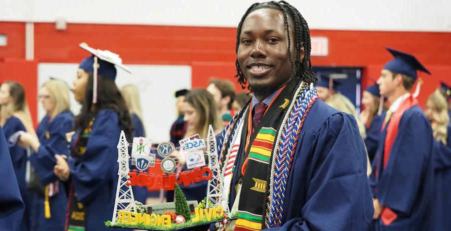 Lawrence Stoudemire spent about 72 hours over the past month to complete his mortar board, inspired by a co-op he did with Southern Company. 